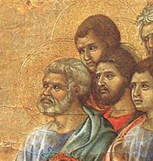 Duccio di Buoninsegna, particolare dei discepoli ne "L'apparizione di Cristo".