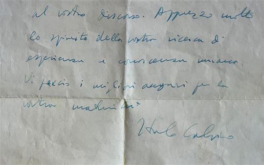 Il finale della lettera di Italo Calvino a Silvio e Anna